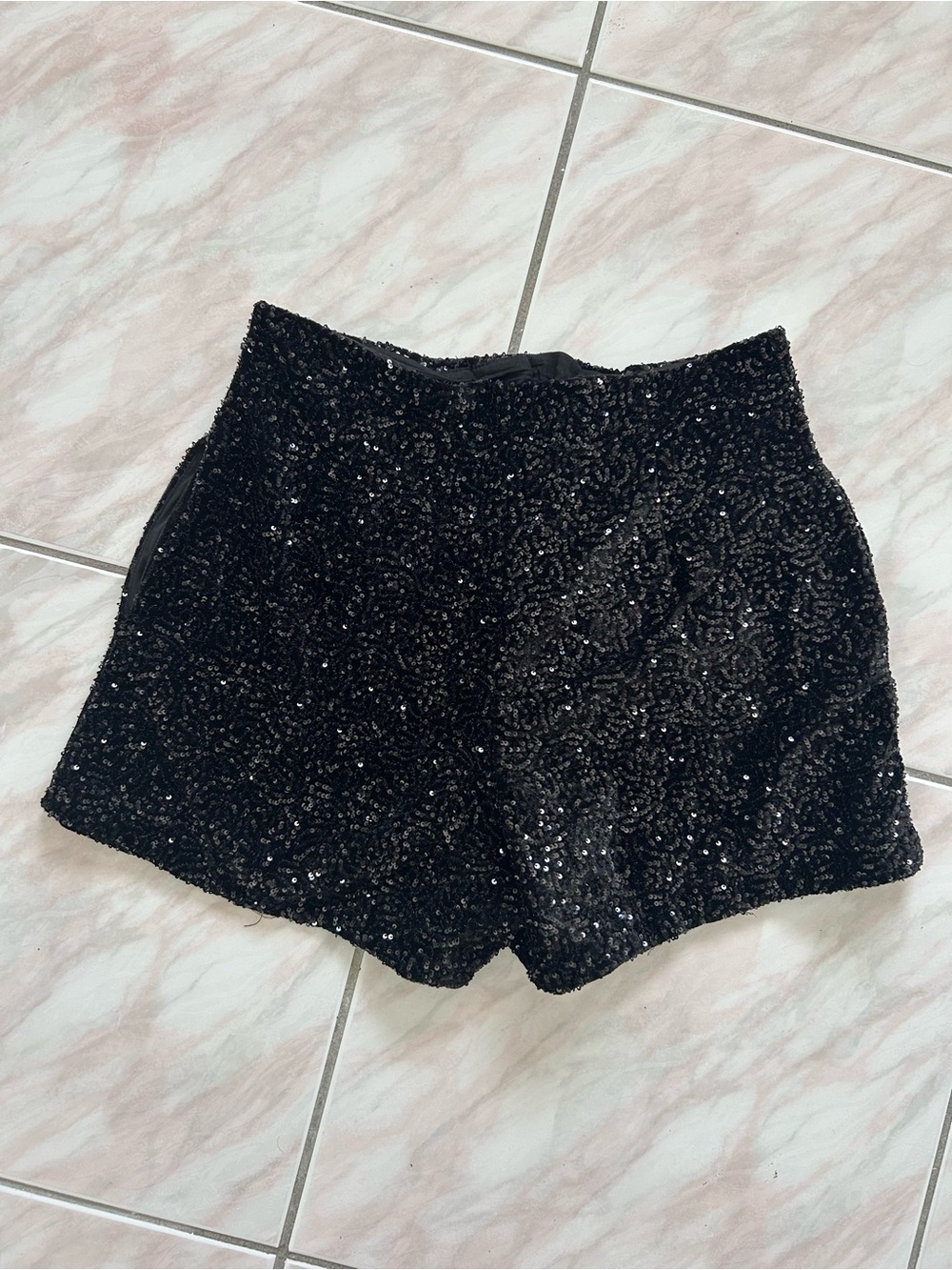 Zara Black Sequin High-Waist Shorts